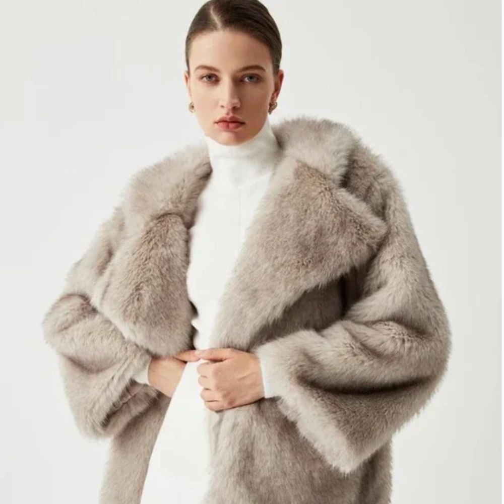 Commense Taupe Faux-Fur Teddy Coat
